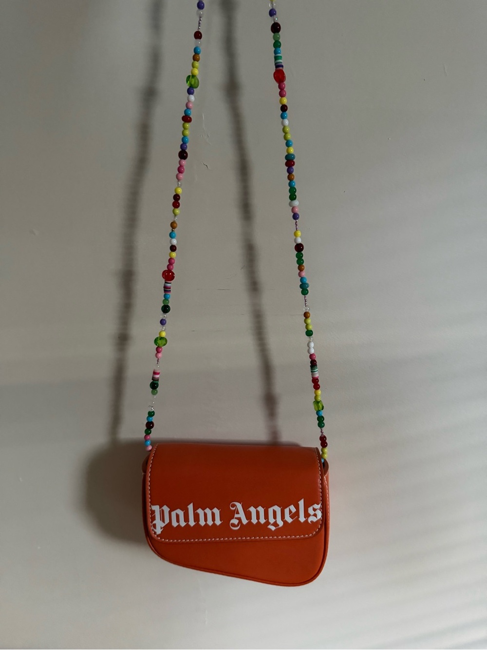 Palm Angels Orange Small Crossbody Bag Magnetic Logo Gold HW Detach Beaded Strap